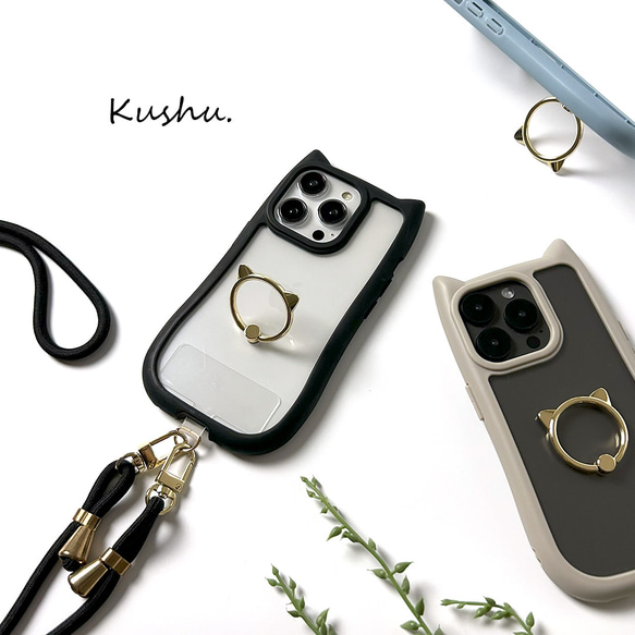iPhone限定 猫 スマホリング付き 【 猫耳 iPhoneケース