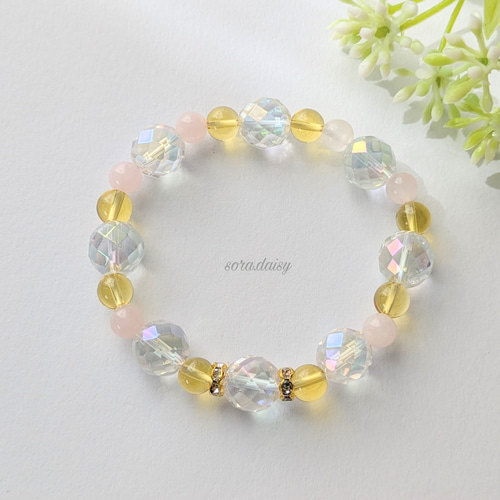 レインボーオーラ・シトリン・ローズクォーツの天然石ブレスレット *11