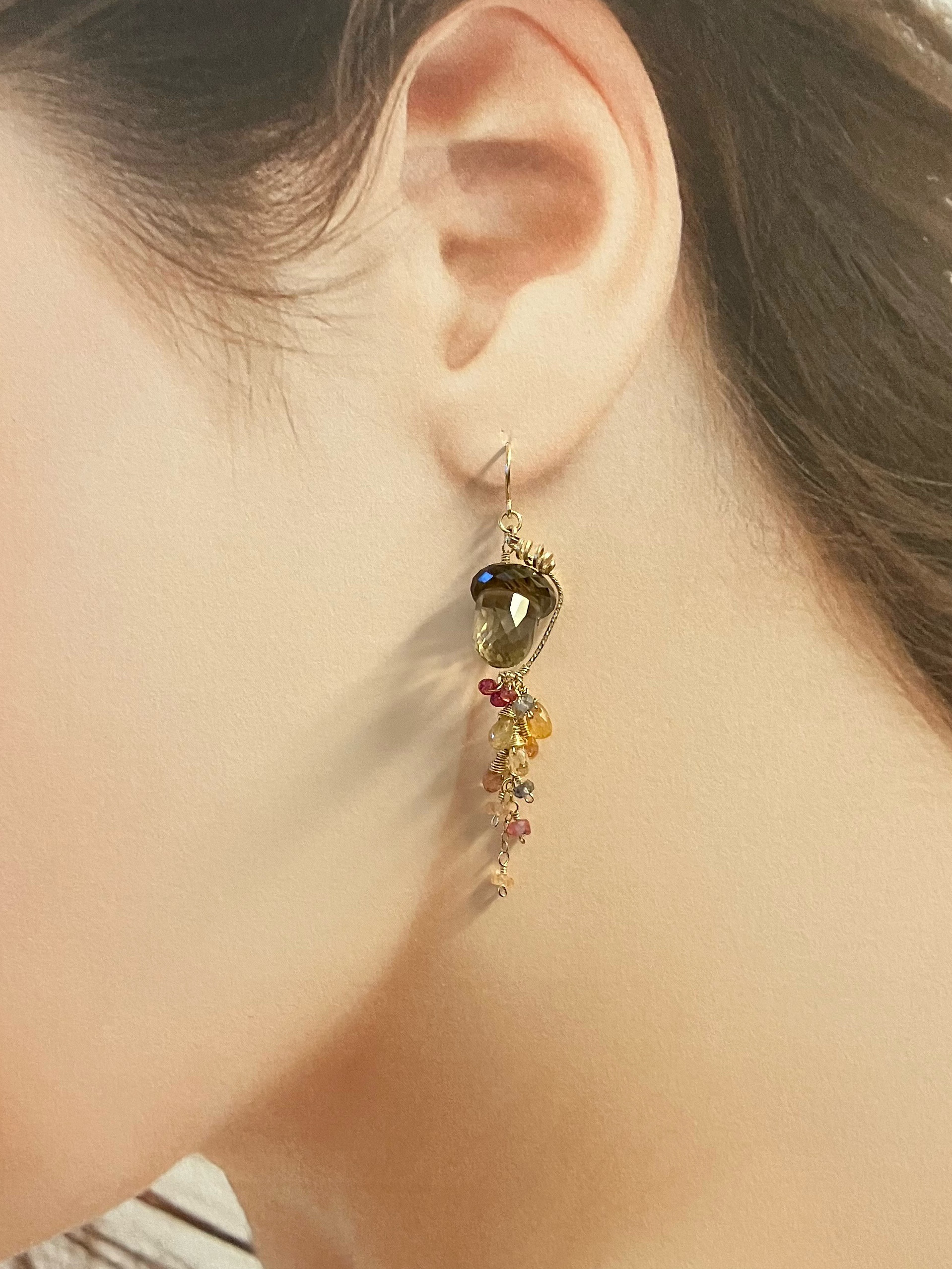 14kgf 秋深まるスモーキークウォーツのどんぐりピアスorイヤリング