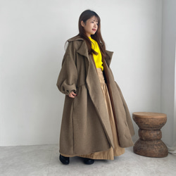 縮褶格紋大衣（棕色） 第11張的照片