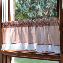 ホワイトコットン♪フリル両開きカフェカーテン♡︎大きなリボン付き