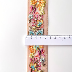 550 【 幅：4.5cm 】 インド刺繍リボン　ベージュ　チュール　オレンジ　ブルー 4枚目の画像