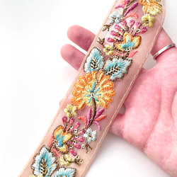 550 【 幅：4.5cm 】 インド刺繍リボン　ベージュ　チュール　オレンジ　ブルー 6枚目の画像