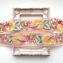 550 【 幅：4.5cm 】 インド刺繍リボン　ベージュ　チュール　オレンジ　ブルー 2枚目の画像