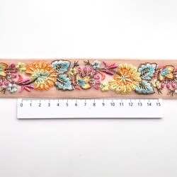 550 【 幅：4.5cm 】 インド刺繍リボン　ベージュ　チュール　オレンジ　ブルー 5枚目の画像