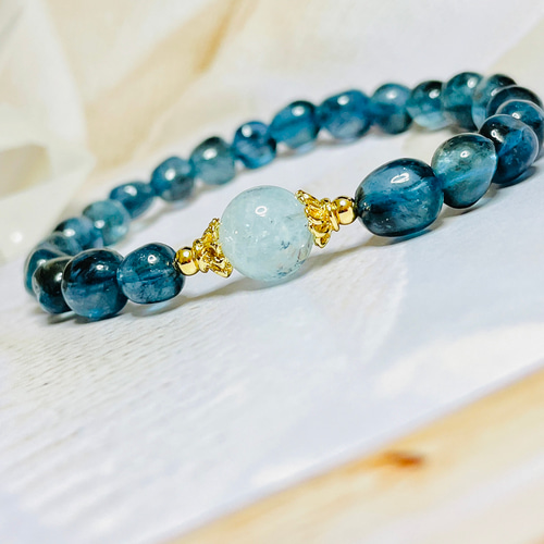 ★発色抜群★ ① ブラックトルマリンinアクアマリン　13ミリ　ブレスレット ブラックトルマリン イン アクアマリン×アクアマリン 天然石