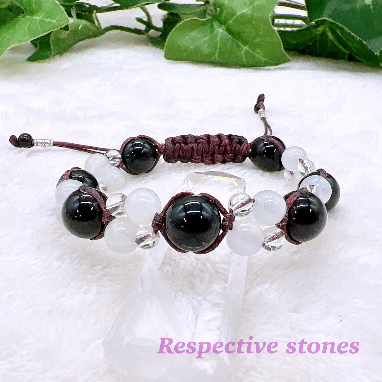 ＜ブレスレット＞ひも編みタイプ♪マイナスエネルギーから守る！(モリオン×グリーンサーペンティン)／ham-3