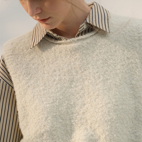ラウンドウールニット 秋冬の新商品袖なしセーター #白色 ニット