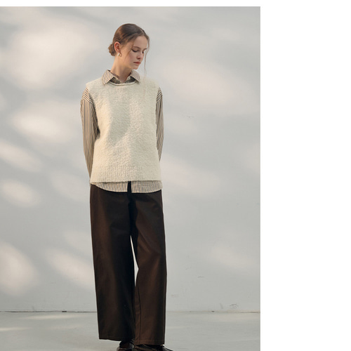 ラウンドウールニット 秋冬の新商品袖なしセーター #白色 ニット