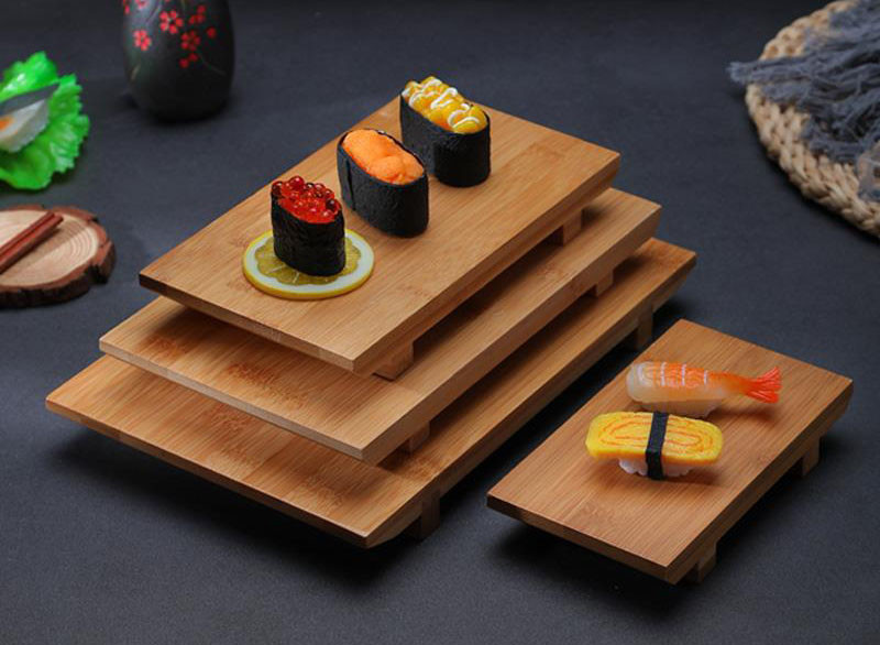 4 PC竹製木皿寿司皿料理食器寿司板盛台刺身実木長方形