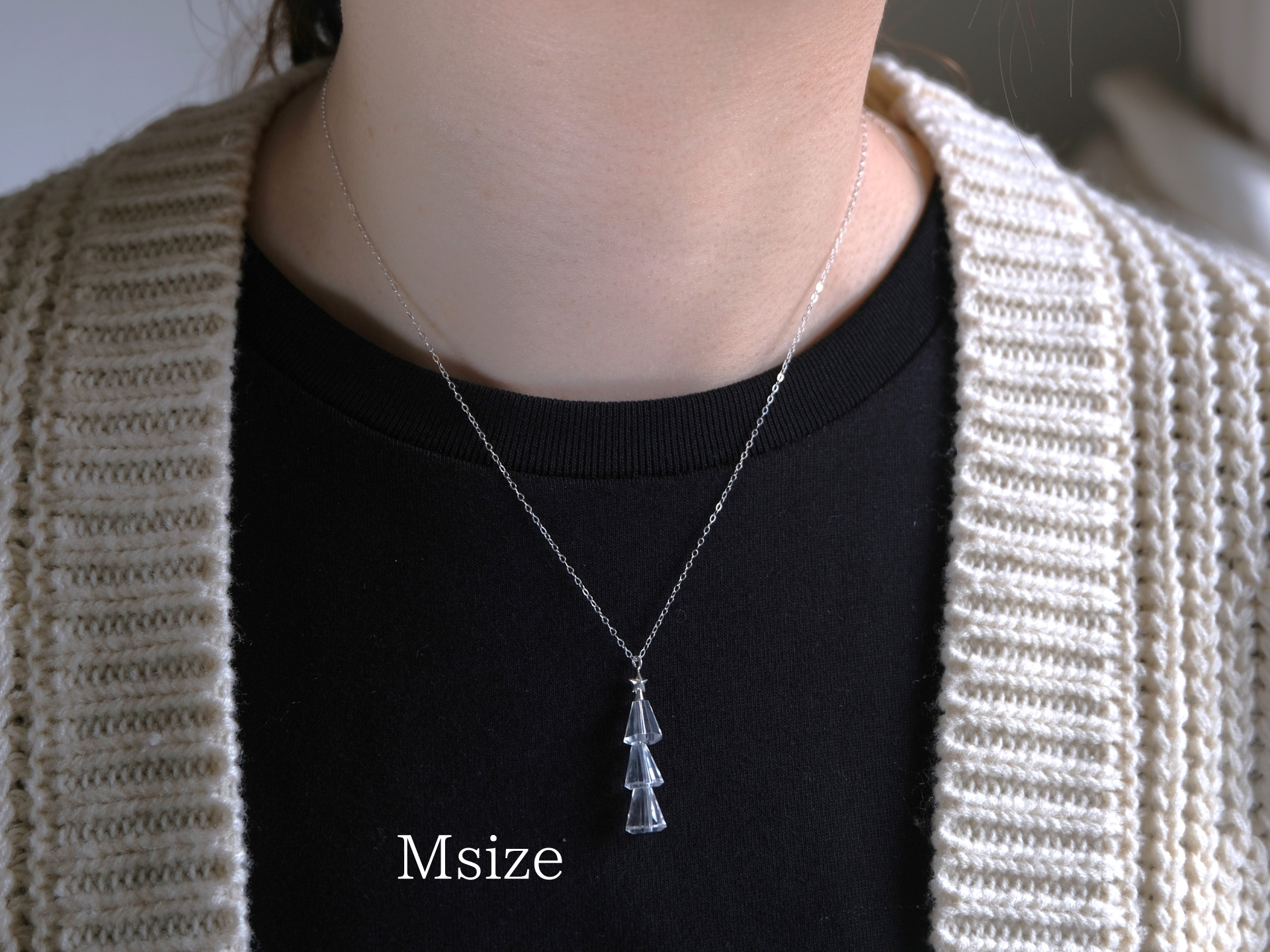 ピアス+ネックレスセット Tiny tree set　ツリーネックレス　星　クォーツ　クリスマスツリー｜詳細画像
