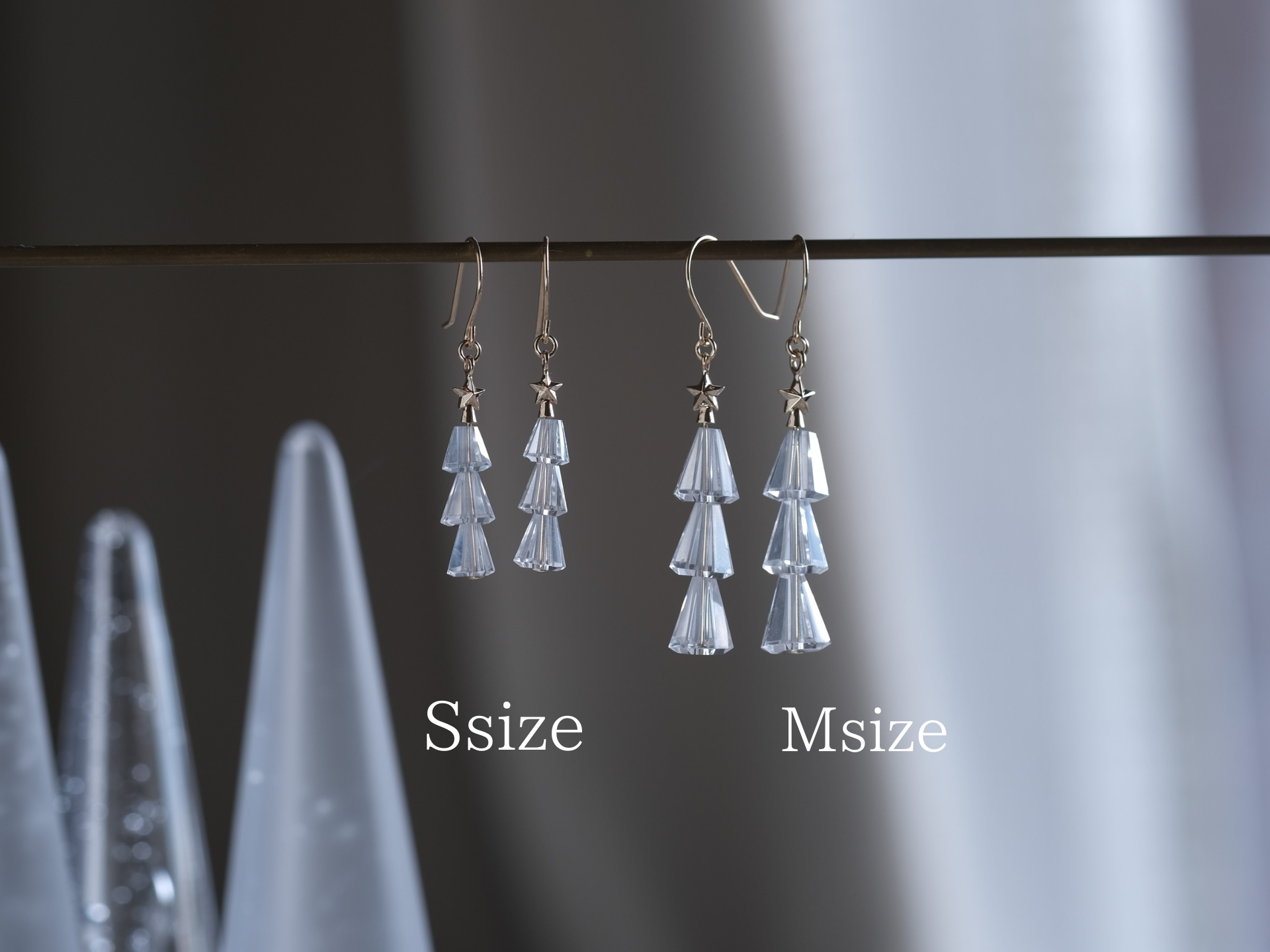ピアス+ネックレスセット Tiny tree set　ツリーネックレス　星　クォーツ　クリスマスツリー｜詳細画像