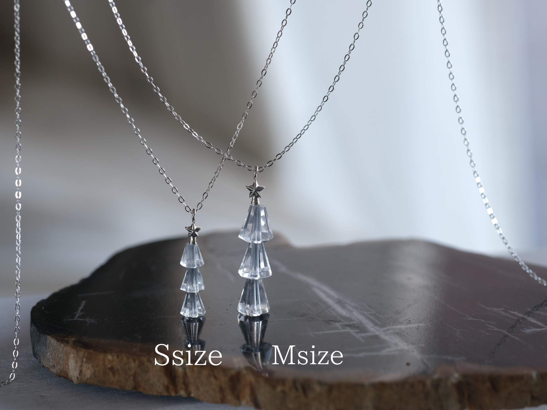ピアス+ネックレスセット Tiny tree set　ツリーネックレス　星　クォーツ　クリスマスツリー｜詳細画像