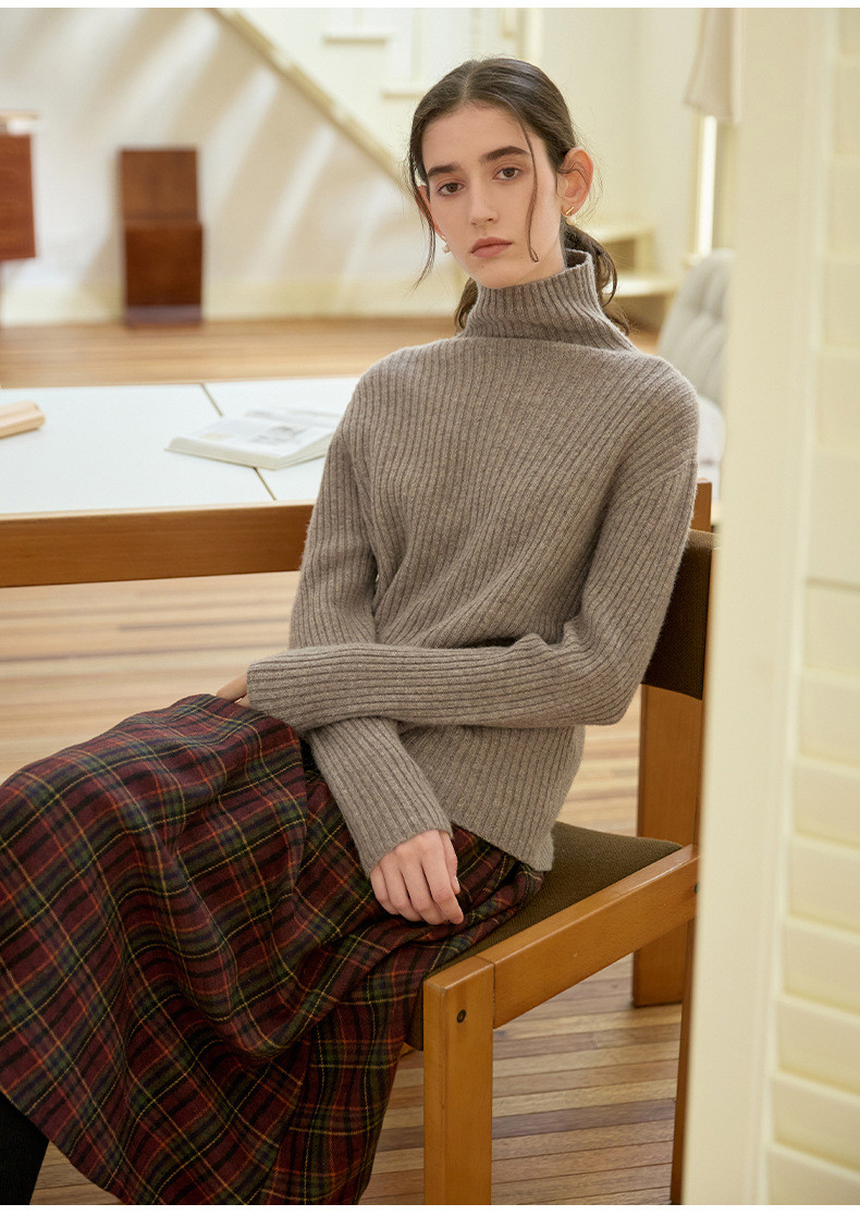 100%ウールタートルネックニット 秋冬保温内外着セーター #カメル