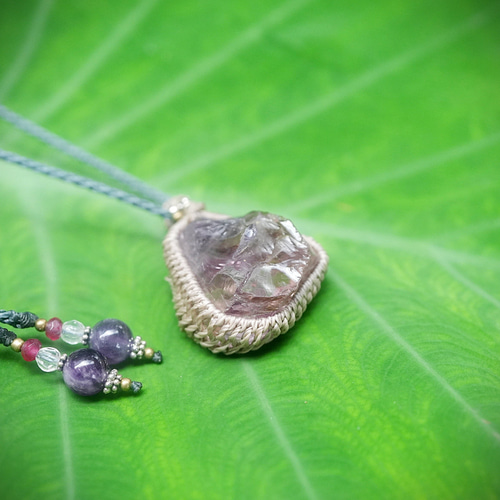 シトリンMIX☆アメジスト（アメトリン）原石 マクラメネックレス