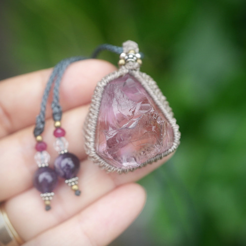 シトリンMIX☆アメジスト（アメトリン）原石 マクラメネックレス