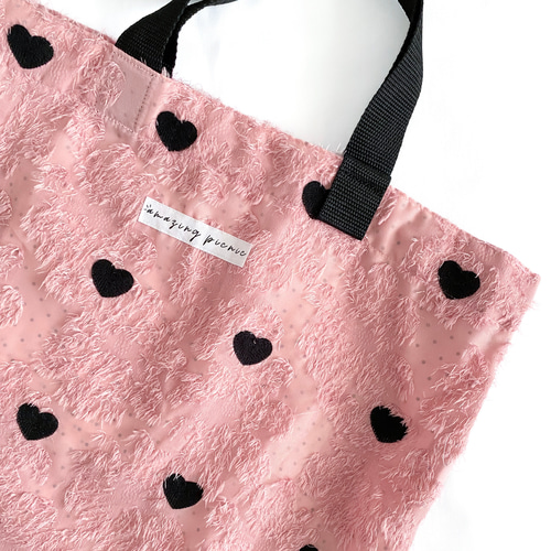 A4対応！ハート刺繍のフラワー肩掛けトートバッグ(ピンク) Mサイズ