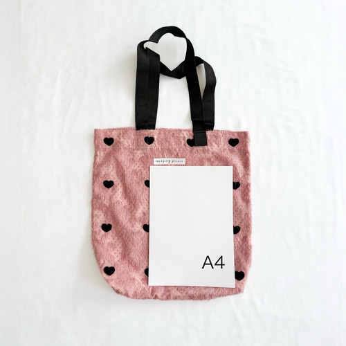 A4対応！ハート刺繍のフラワー肩掛けトートバッグ(ピンク) Mサイズ