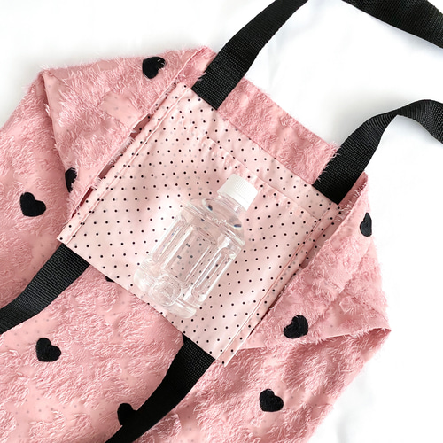 A4対応！ハート刺繍のフラワー肩掛けトートバッグ(ピンク) Mサイズ