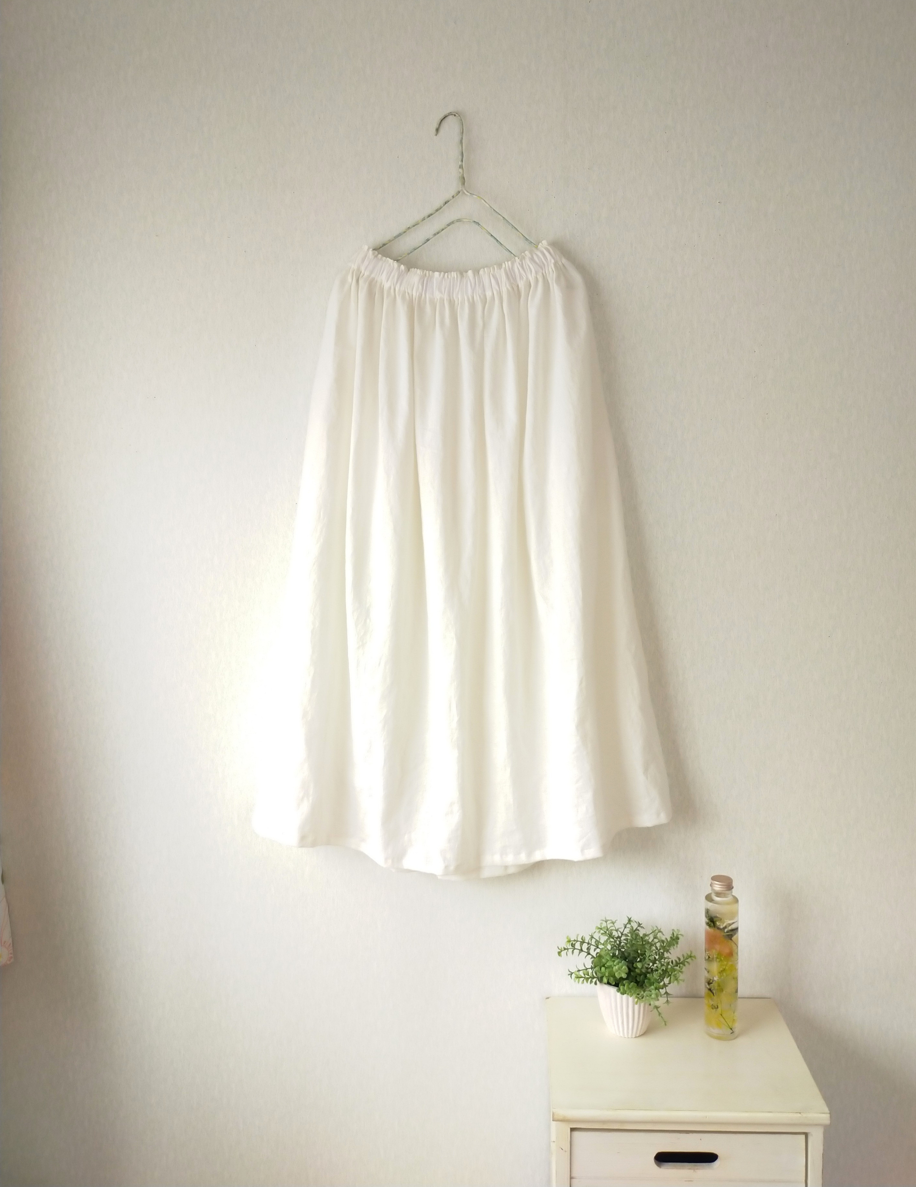 コットンリネン ギャザースカート ✨選べるスカート丈✨ 人気オフホワイト