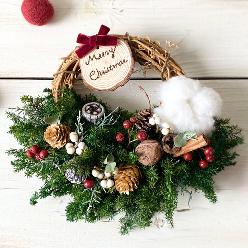 プリザーブドフラワー︎︎針葉樹⟡ほっこりあったかクリスマスリース