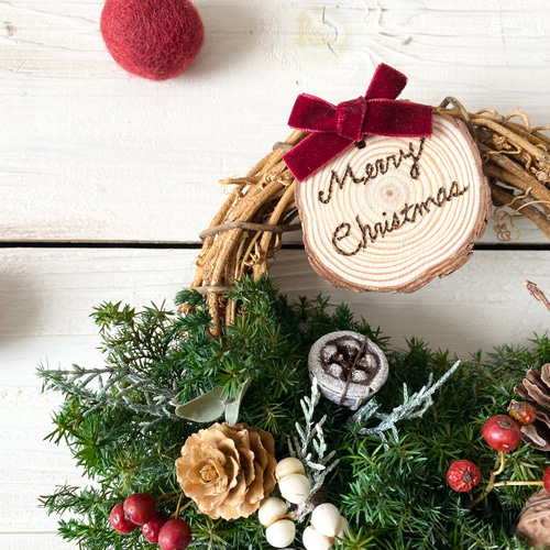 7.クリスマスハーフリース プリザーブドフラワー︎︎針葉樹⟡ほっこりあったかクリスマスリース