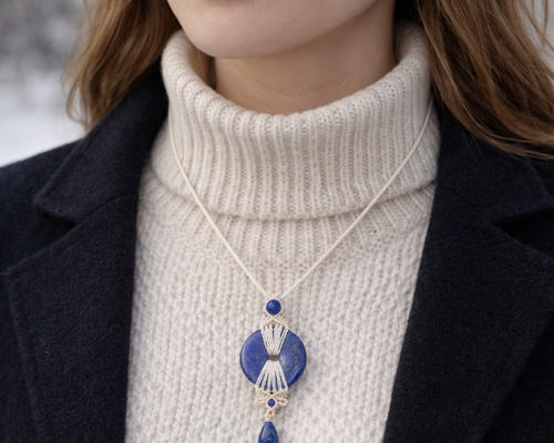 女神イシュタルの護符魔石『ラピスラズリ』璧・ピーディスクマクラメ