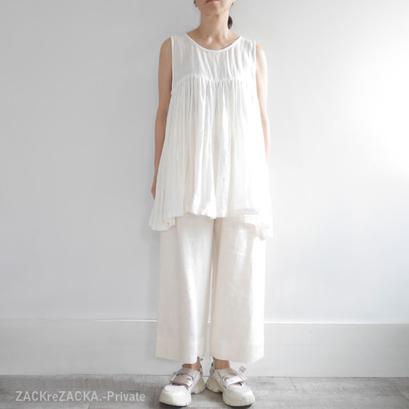 再販｜ツイルリネン100％｜大人上品やわらか質感｜ミルク色｜クロップドイージーパンツ｜Creema限定 2枚目の画像