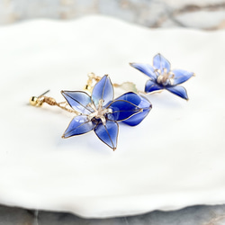 数量限定》ゴールド×ブルーパープル 夜空色の桔梗 ピアス/イヤリング