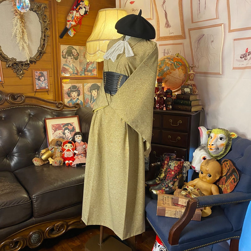 着物 リメイク セットアップ ツーピース 2部式 和洋折衷 化繊 線や点で