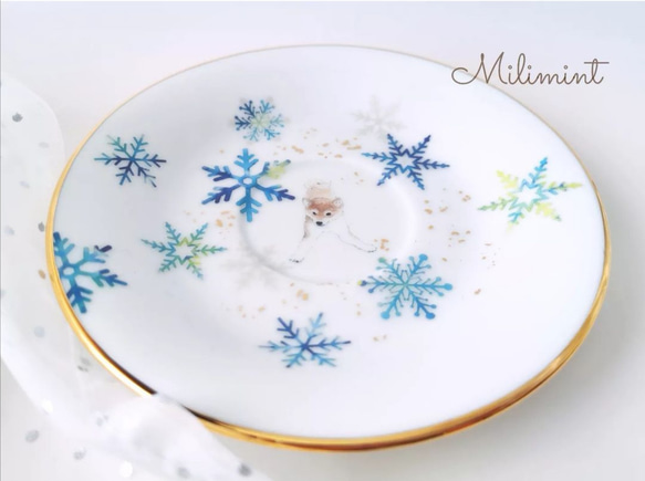 【1セット限りで終了】柴犬の雪遊びお茶セット (マグカップ1点、カップ＆ソーサー1点、ティースプーン1点)　ティーセット 7枚目の画像