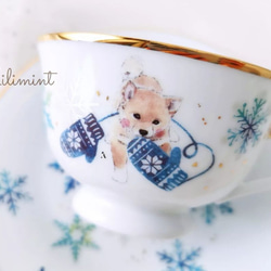【1セット限りで終了】柴犬の雪遊びお茶セット (マグカップ1点、カップ＆ソーサー1点、ティースプーン1点)　ティーセット 4枚目の画像