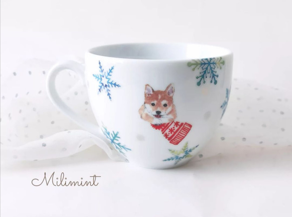 【1セット限りで終了】柴犬の雪遊びお茶セット (マグカップ1点、カップ＆ソーサー1点、ティースプーン1点)　ティーセット 11枚目の画像