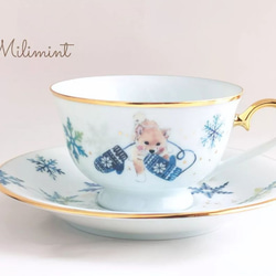 【1セット限りで終了】柴犬の雪遊びお茶セット (マグカップ1点、カップ＆ソーサー1点、ティースプーン1点)　ティーセット 5枚目の画像