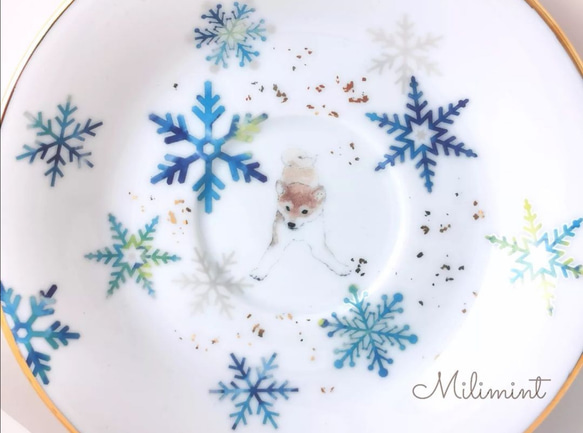 【1セット限りで終了】柴犬の雪遊びお茶セット (マグカップ1点、カップ＆ソーサー1点、ティースプーン1点)　ティーセット 8枚目の画像
