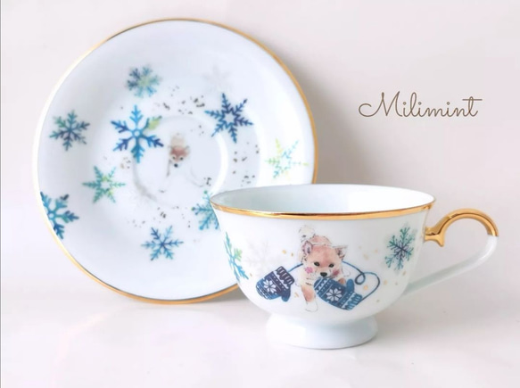 【1セット限りで終了】柴犬の雪遊びお茶セット (マグカップ1点、カップ＆ソーサー1点、ティースプーン1点)　ティーセット 6枚目の画像