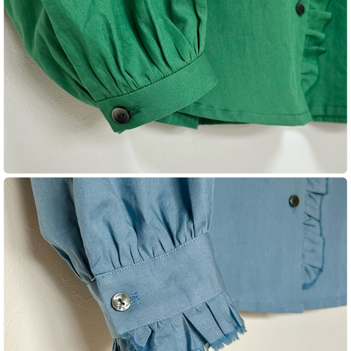 フォーマルにも！ぐるりと豪華なフリルシャツ＊スタンドカラー＊長袖