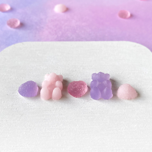 ピアス・イヤリング くまグミ ハート パープル ピンク ゆめかわ