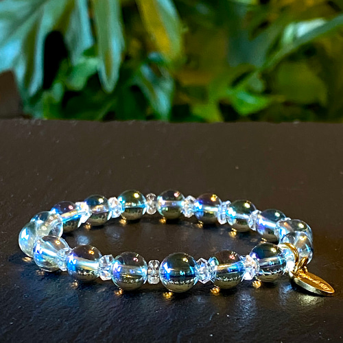 グリーンオーラクォーツ カット水晶 光波動 ブレスレット B0924-05 SA