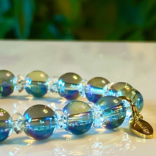 グリーンオーラクォーツ　カット水晶　光波動 ブレスレット　B0924-05 グリーンオーラクォーツ カット水晶 光波動 ブレスレット B0924