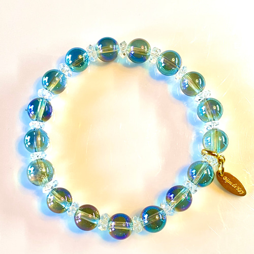 グリーンオーラクォーツ　カット水晶　光波動 ブレスレット　B0924-05 グリーンオーラクォーツ カット水晶 光波動 ブレスレット B0924