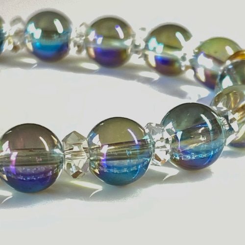 グリーンオーラクォーツカット水晶光波動 ブレスレットB0924-05