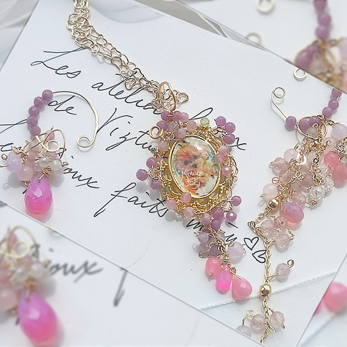 14kgf AAA【写真 ネームオーダー ルビーピンクオパールネックレス】