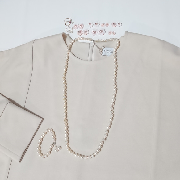 6.5㎜  あこや  ベビーパール  ロングネックレス   ブレスレット  セット（保証書付） 1枚目の画像