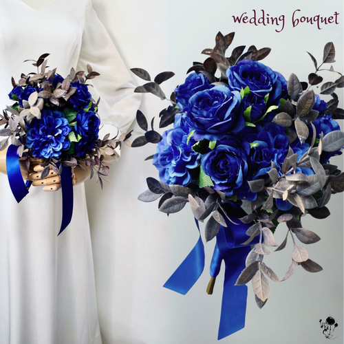 ブルーローズ コンパクトブーケ バラ 造花ブーケ 上品 大人 ブートニア