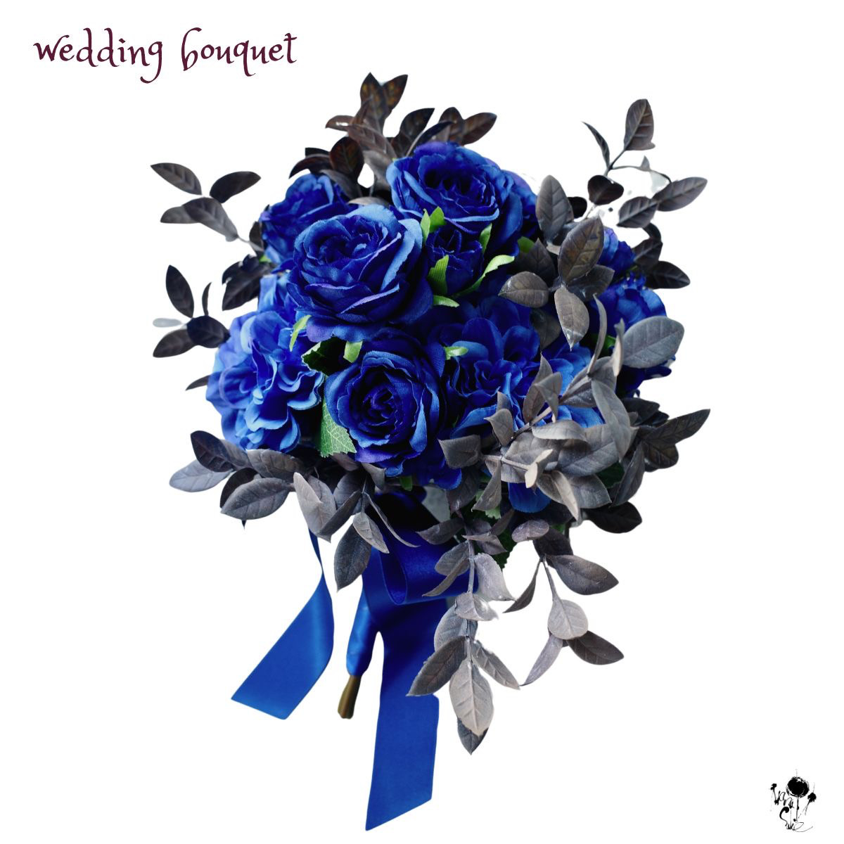 ブルーローズ コンパクトブーケ バラ 造花ブーケ 上品 大人 ブートニアセット ウェディングブーケ お洒落 海外挙式