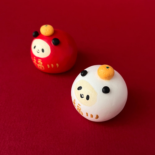 座敷パンダだるま＊みかんをのせてお正月のご挨拶 新年の飾りに