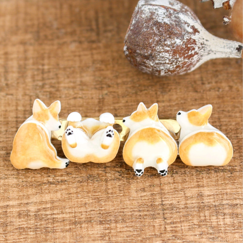 コーギーのおしり コギ尻集合ブローチ レッド ブローチ green feeling