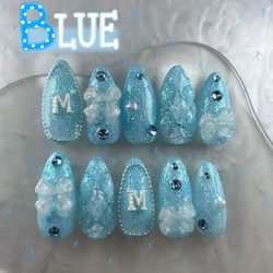 【sample】オーダーネイルチップ 推し活 付け爪 つけ爪 青 ゴールド ee3d891e9fbad888464c4a3d31e937