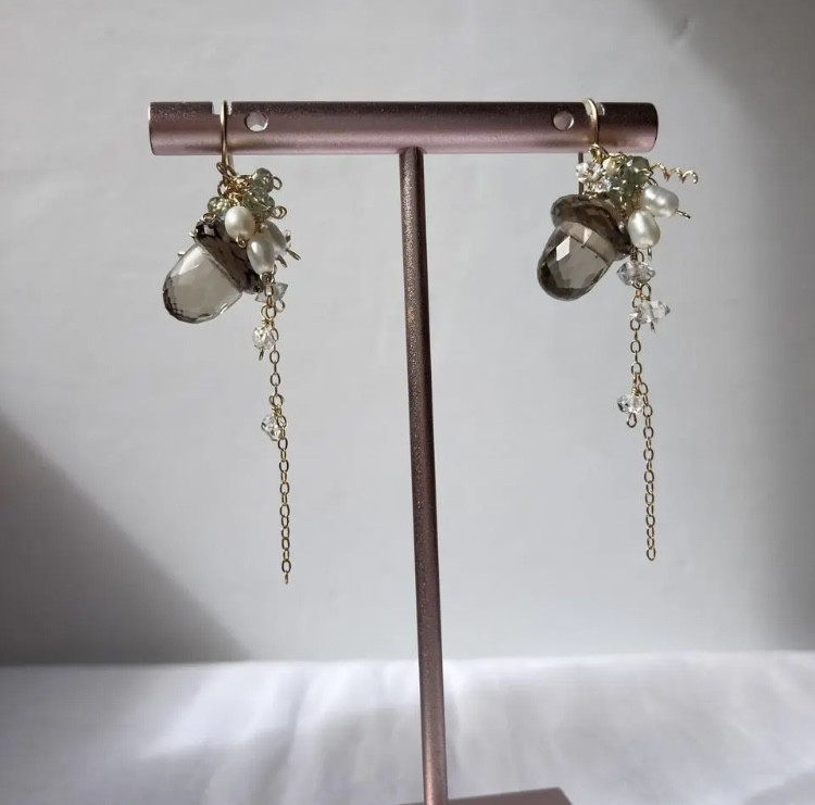 14kgf スモーキークウォーツ　どんぐりの森のピアスorイヤリング